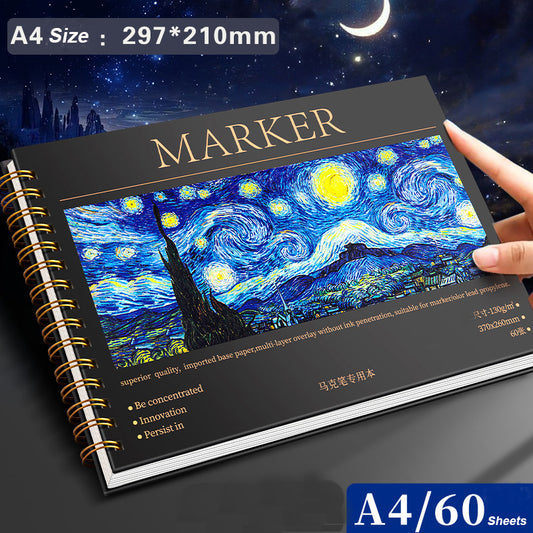 Marker Sketchbook – 130gsm Thick Paper Drawing Pad A4/8K/16K