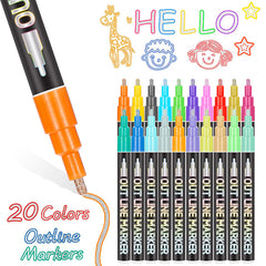 8/12/20 Colors Metallic Silver Double Line Self-Outline Markers Pens