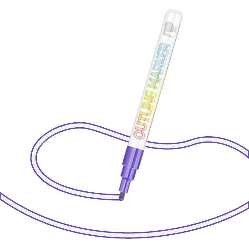 Outline Metallic Markers Pens (Silver Line) 12 Colors Double Line