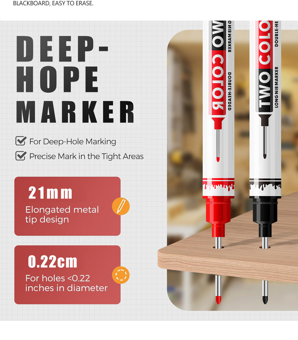 Permanent Marker Pens, 21mm Long Nib Dual Nib, Deep Hole Tile Wood Marking Pens for Construction & Carpentry Renovation
