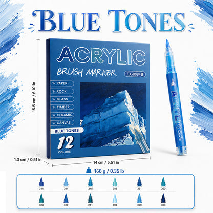 Direct Liquid Acrylic Marker, 10 Themed Color Set, Brush Tip Paint Pens for Journal & Illustration