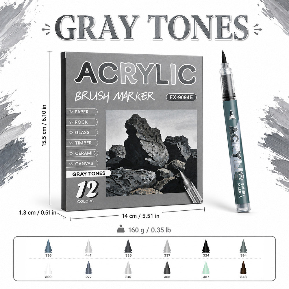 Direct Liquid Acrylic Marker, 10 Themed Color Set, Brush Tip Paint Pens for Journal & Illustration