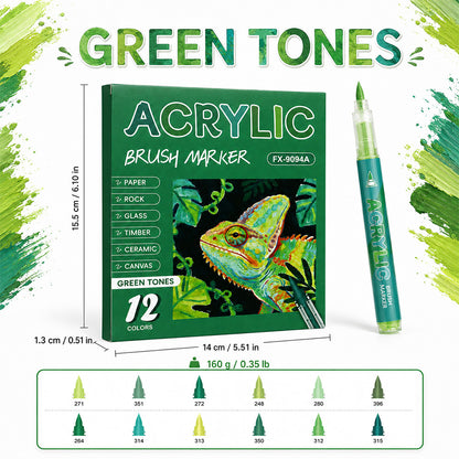 Direct Liquid Acrylic Marker, 10 Themed Color Set, Brush Tip Paint Pens for Journal & Illustration