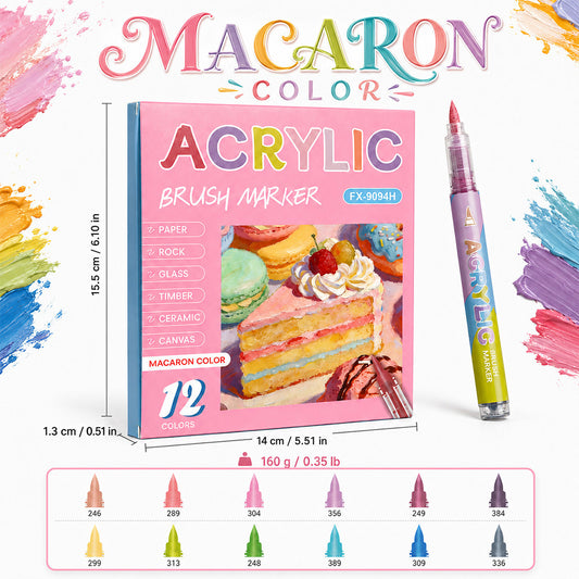 Direct Liquid Acrylic Marker, 10 Themed Color Set, Brush Tip Paint Pens for Journal & Illustration