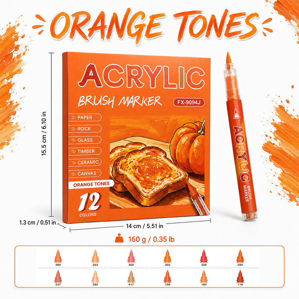 Direct Liquid Acrylic Marker, 10 Themed Color Set, Brush Tip Paint Pens for Journal & Illustration
