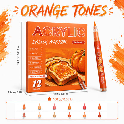 Direct Liquid Acrylic Marker, 10 Themed Color Set, Brush Tip Paint Pens for Journal & Illustration