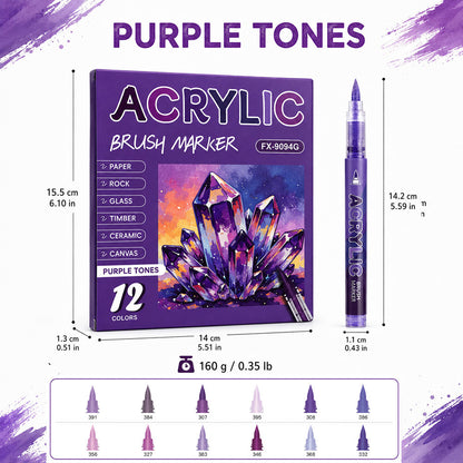 Direct Liquid Acrylic Marker, 10 Themed Color Set, Brush Tip Paint Pens for Journal & Illustration