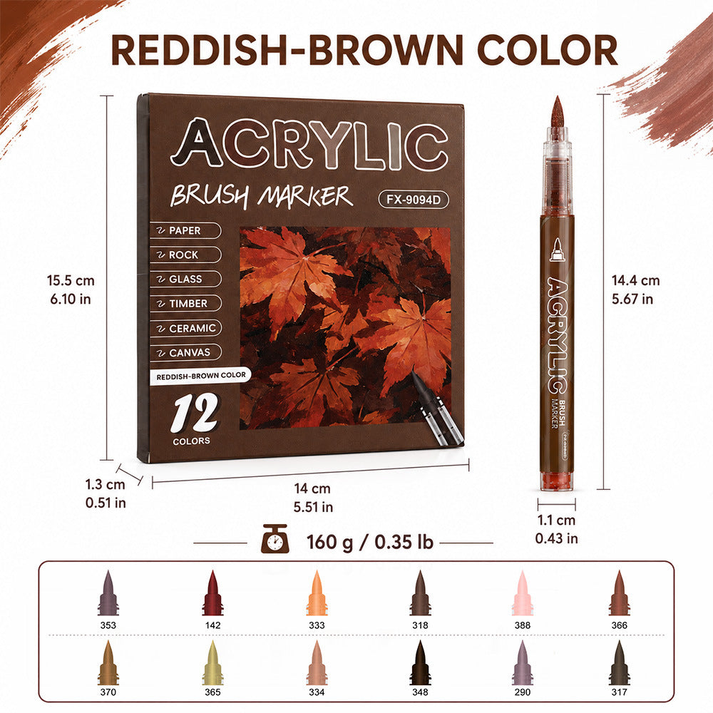 Direct Liquid Acrylic Marker, 10 Themed Color Set, Brush Tip Paint Pens for Journal & Illustration