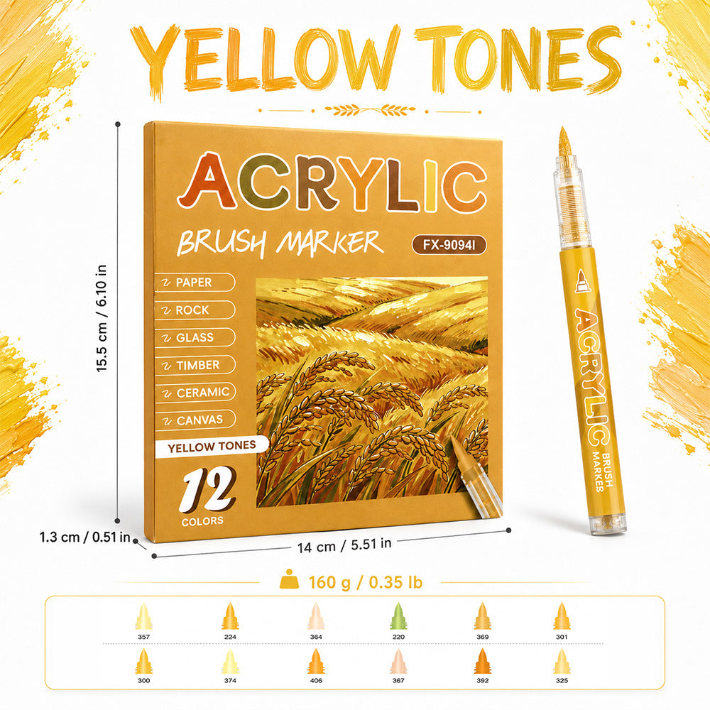 Direct Liquid Acrylic Marker, 10 Themed Color Set, Brush Tip Paint Pens for Journal & Illustration