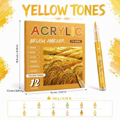 Direct Liquid Acrylic Marker, 10 Themed Color Set, Brush Tip Paint Pens for Journal & Illustration