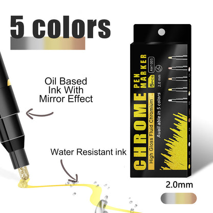 Mirror Chrome Marker, 2.0mm Nib Metallic Pen for Model Figure Coloring & DIY Graffiti