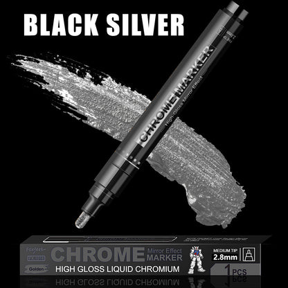 Chrome Mirror Effect Marker, 2.8mm Nib High Gloss Liquid Chromium for Model Figure Coloring & DIY Graffiti