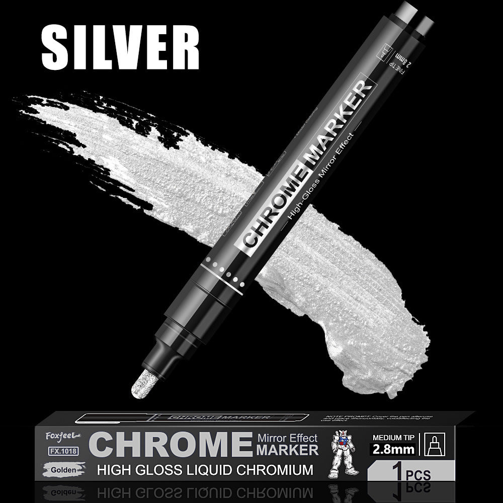 Chrome Mirror Effect Marker, 2.8mm Nib High Gloss Liquid Chromium for Model Figure Coloring & DIY Graffiti