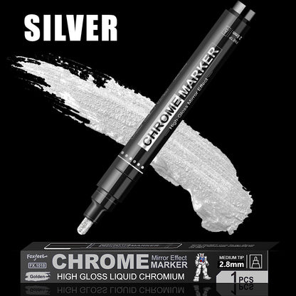 Chrome Mirror Effect Marker, 2.8mm Nib High Gloss Liquid Chromium for Model Figure Coloring & DIY Graffiti