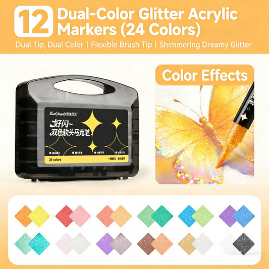 Shimmer Marker Dual Tip Dual Color Touch Mark (12/24/36/48 Pens)