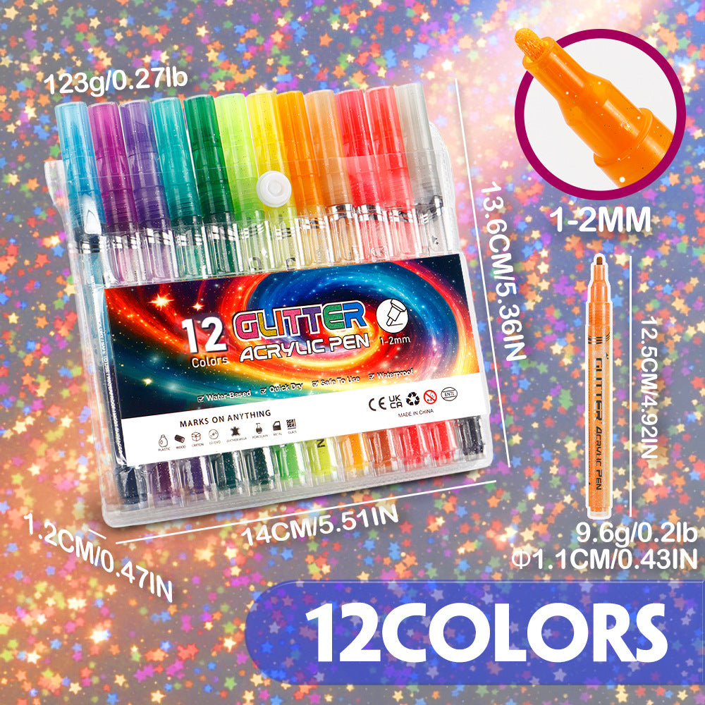 Diamond Sparkle Glitter Marker Set for Journaling, DIY Crafts & Drawing 1-2 mm Fine Tip