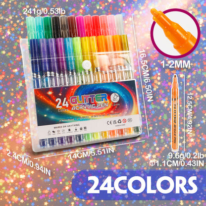 Diamond Sparkle Glitter Marker Set for Journaling, DIY Crafts & Drawing 1-2 mm Fine Tip