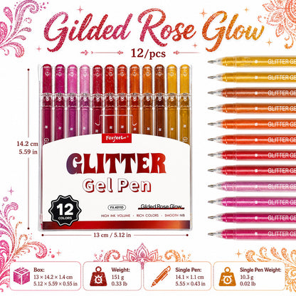 Glitter Gel Pen, 0.8mm Fine Tip, 12 Colors Per Set