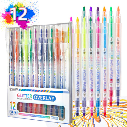 Glitter Overlay Highlighters Pens,Dual Tip Markers for Journal & Painting