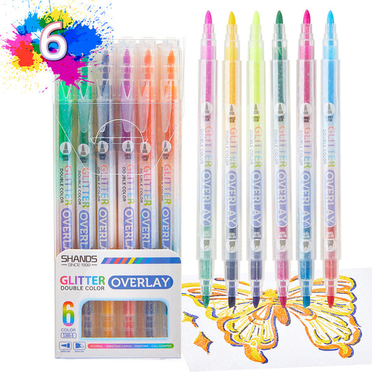 Glitter Overlay Highlighters Pens,Dual Tip Markers for Journal & Painting