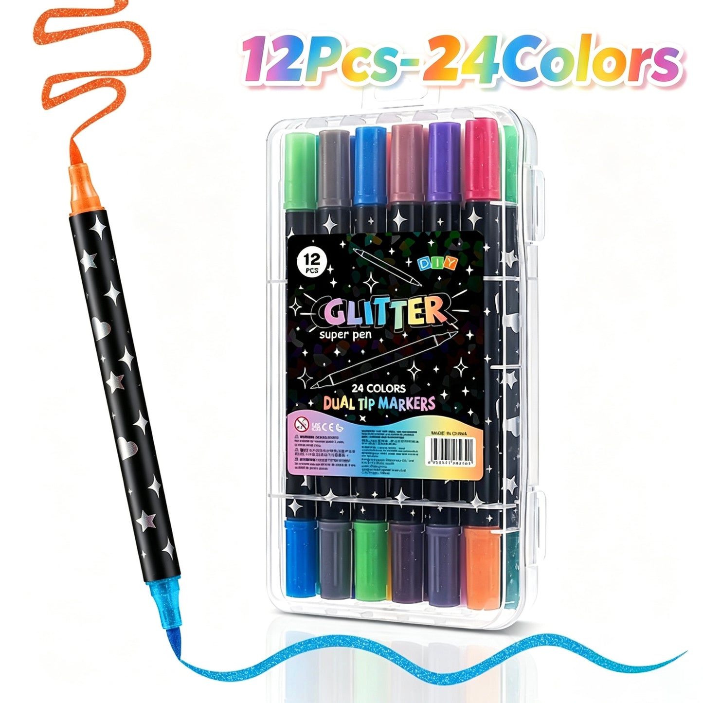 Dual Tip Two-Tone Glitter Marker– Shiny for Coloring Drawing Poster Marking