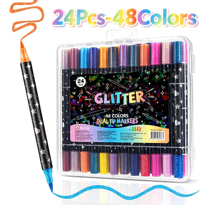 Dual Tip Two-Tone Glitter Marker– Shiny for Coloring Drawing Poster Marking