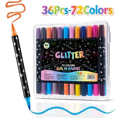 Dual Tip Two-Tone Glitter Marker– Shiny for Coloring Drawing Poster Marking