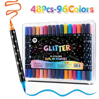 Dual Tip Two-Tone Glitter Marker– Shiny for Coloring Drawing Poster Marking
