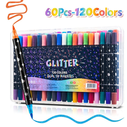 Dual Tip Two-Tone Glitter Marker– Shiny for Coloring Drawing Poster Marking