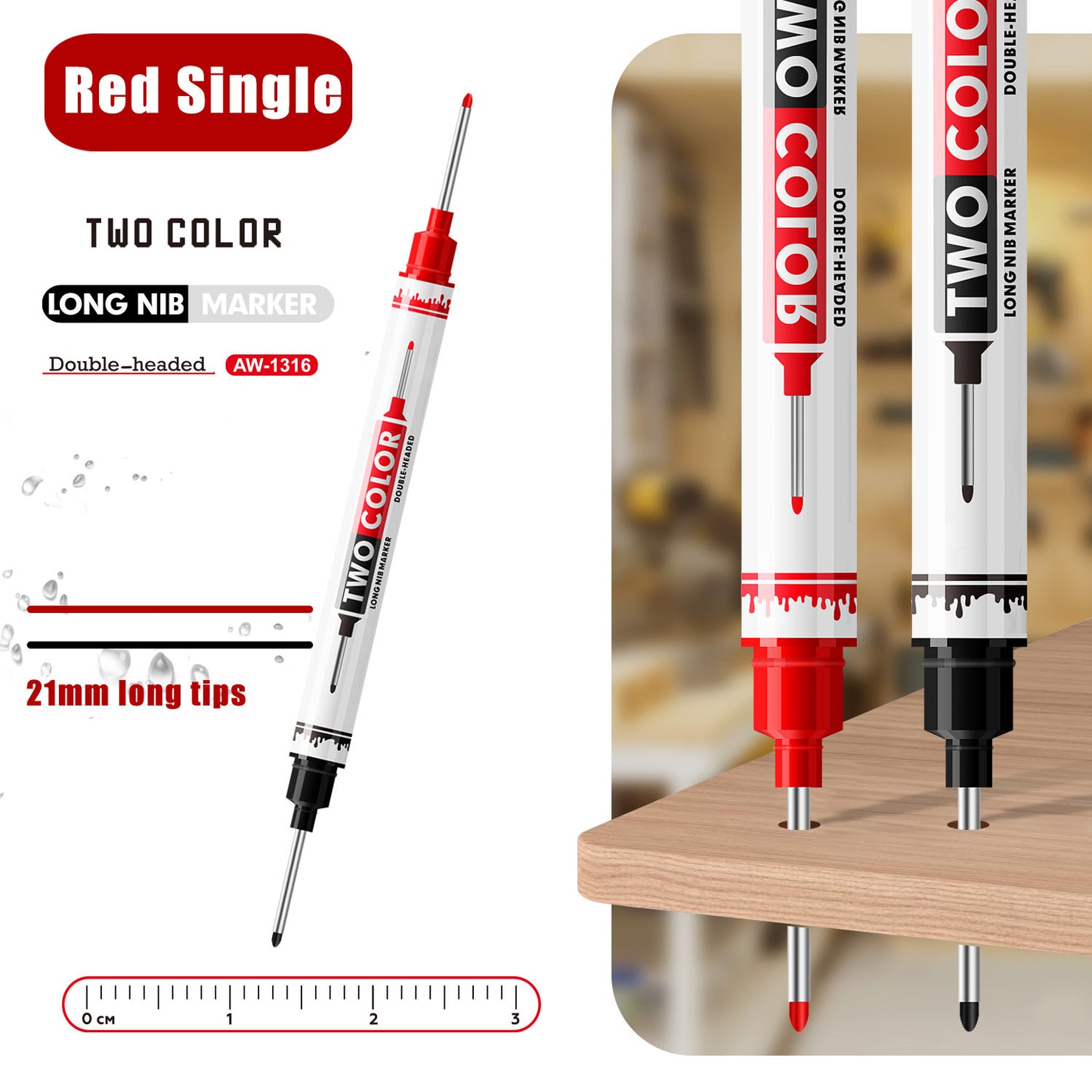 Permanent Marker Pens, 21mm Long Nib Dual Nib, Deep Hole Tile Wood Marking Pens for Construction & Carpentry Renovation