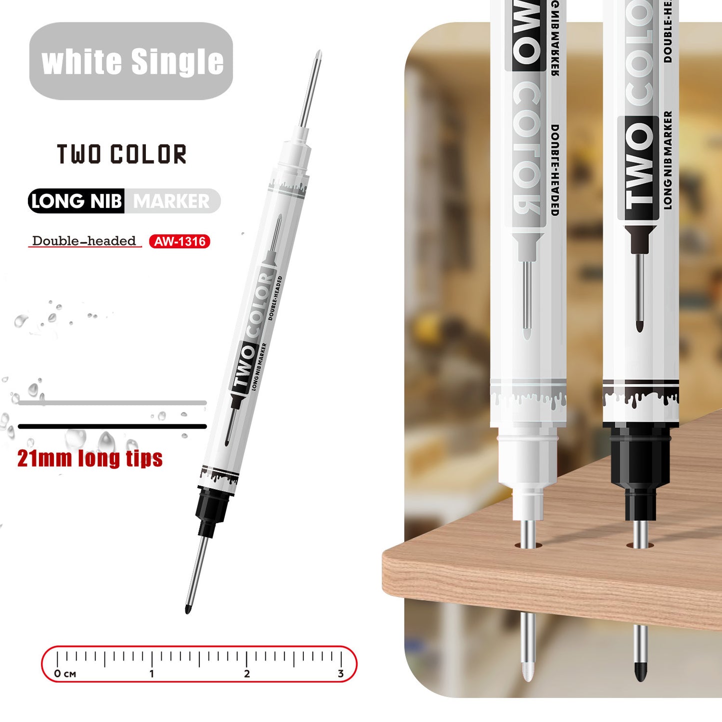 Permanent Marker Pens, 21mm Long Nib Dual Nib, Deep Hole Tile Wood Marking Pens for Construction & Carpentry Renovation