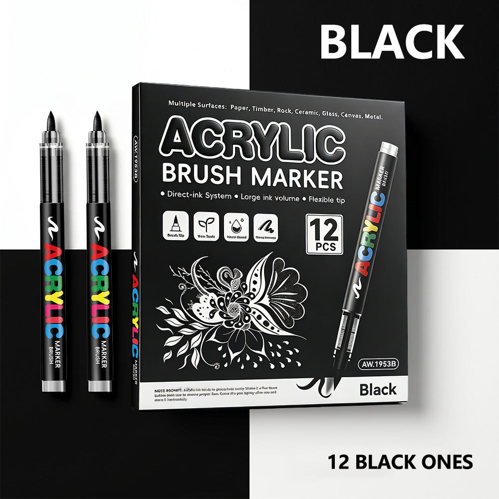 Metallic Acrylic Brush Markers, Direct Liquid Acrylic Marker Pens,Soft Tip Layering Art Drawing Pens