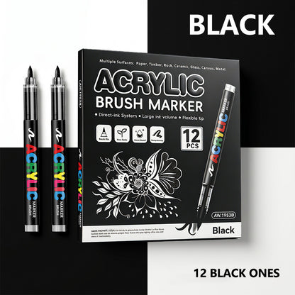 Metallic Acrylic Brush Markers, Direct Liquid Acrylic Marker Pens,Soft Tip Layering Art Drawing Pens