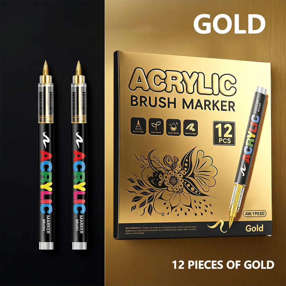 Metallic Acrylic Brush Markers, Direct Liquid Acrylic Marker Pens,Soft Tip Layering Art Drawing Pens