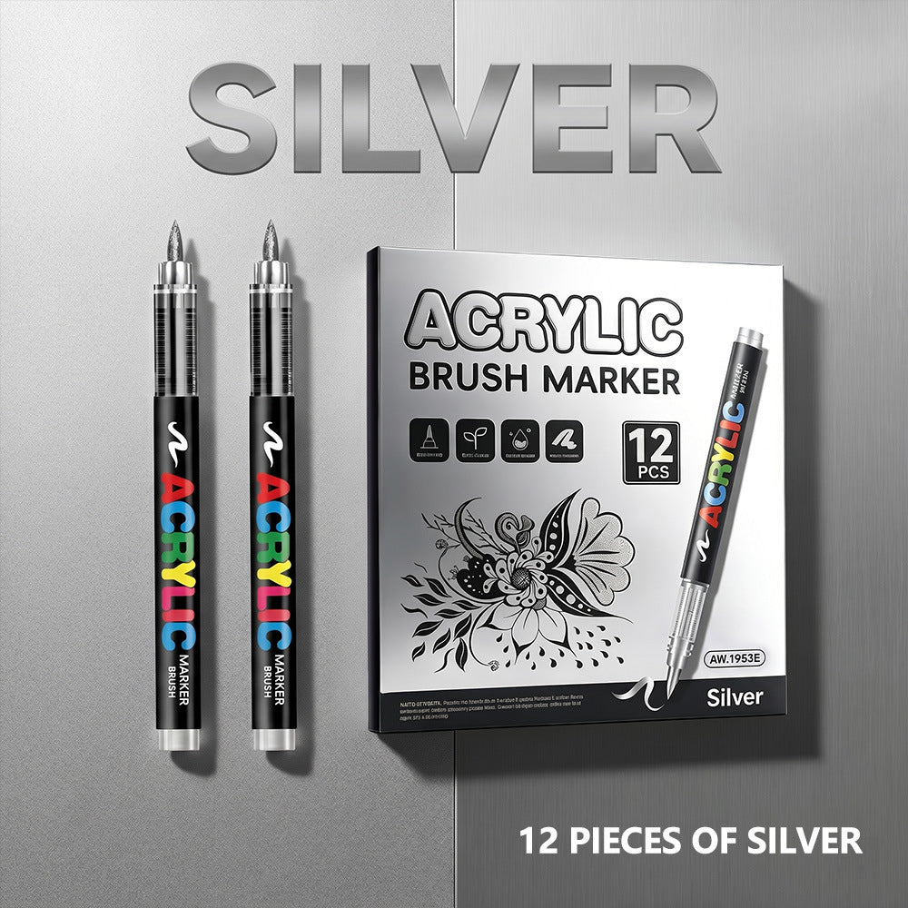Metallic Acrylic Brush Markers, Direct Liquid Acrylic Marker Pens,Soft Tip Layering Art Drawing Pens
