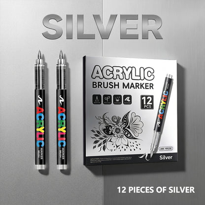 Metallic Acrylic Brush Markers, Direct Liquid Acrylic Marker Pens,Soft Tip Layering Art Drawing Pens