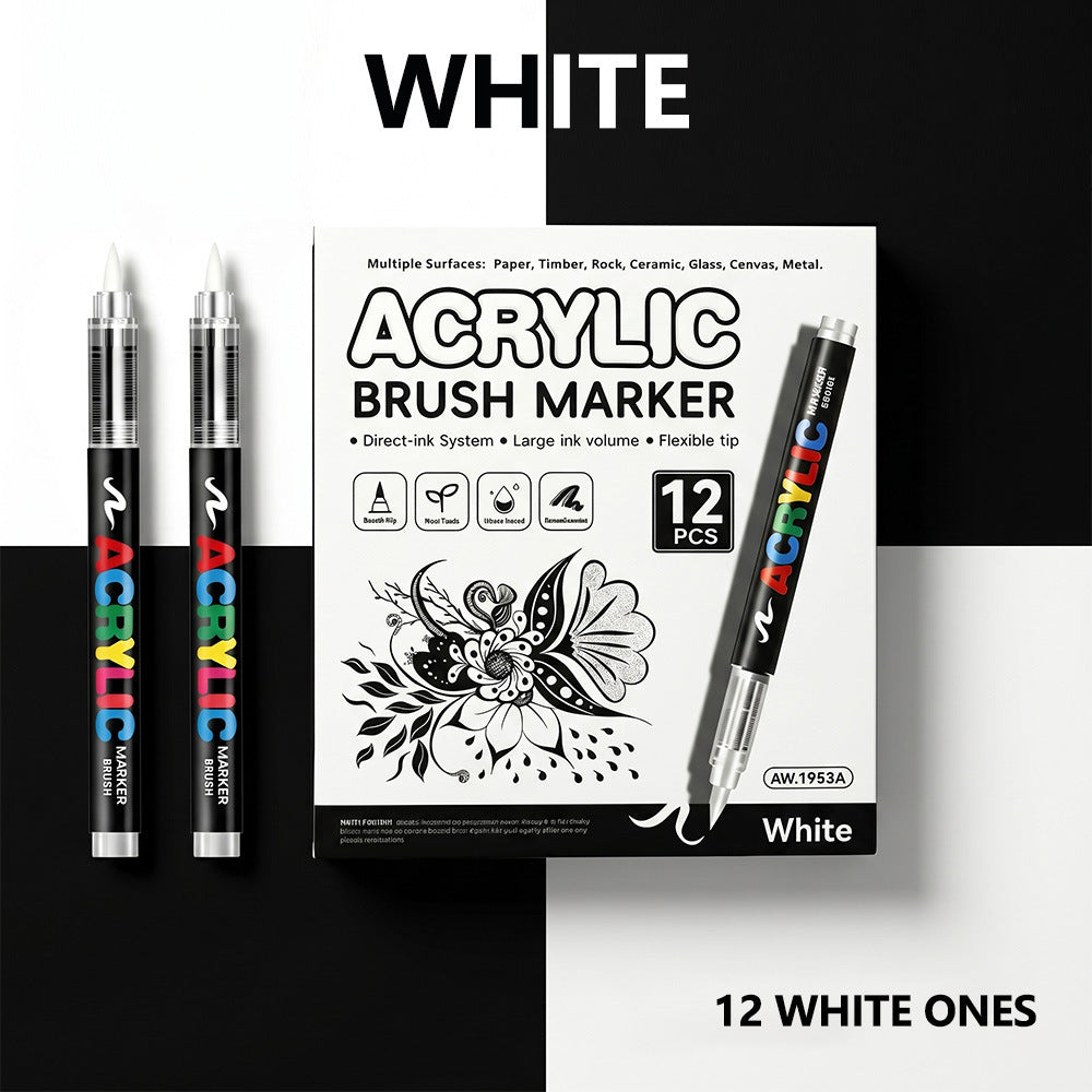 Metallic Acrylic Brush Markers, Direct Liquid Acrylic Marker Pens,Soft Tip Layering Art Drawing Pens