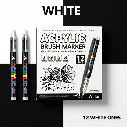 Metallic Acrylic Brush Markers, Direct Liquid Acrylic Marker Pens,Soft Tip Layering Art Drawing Pens