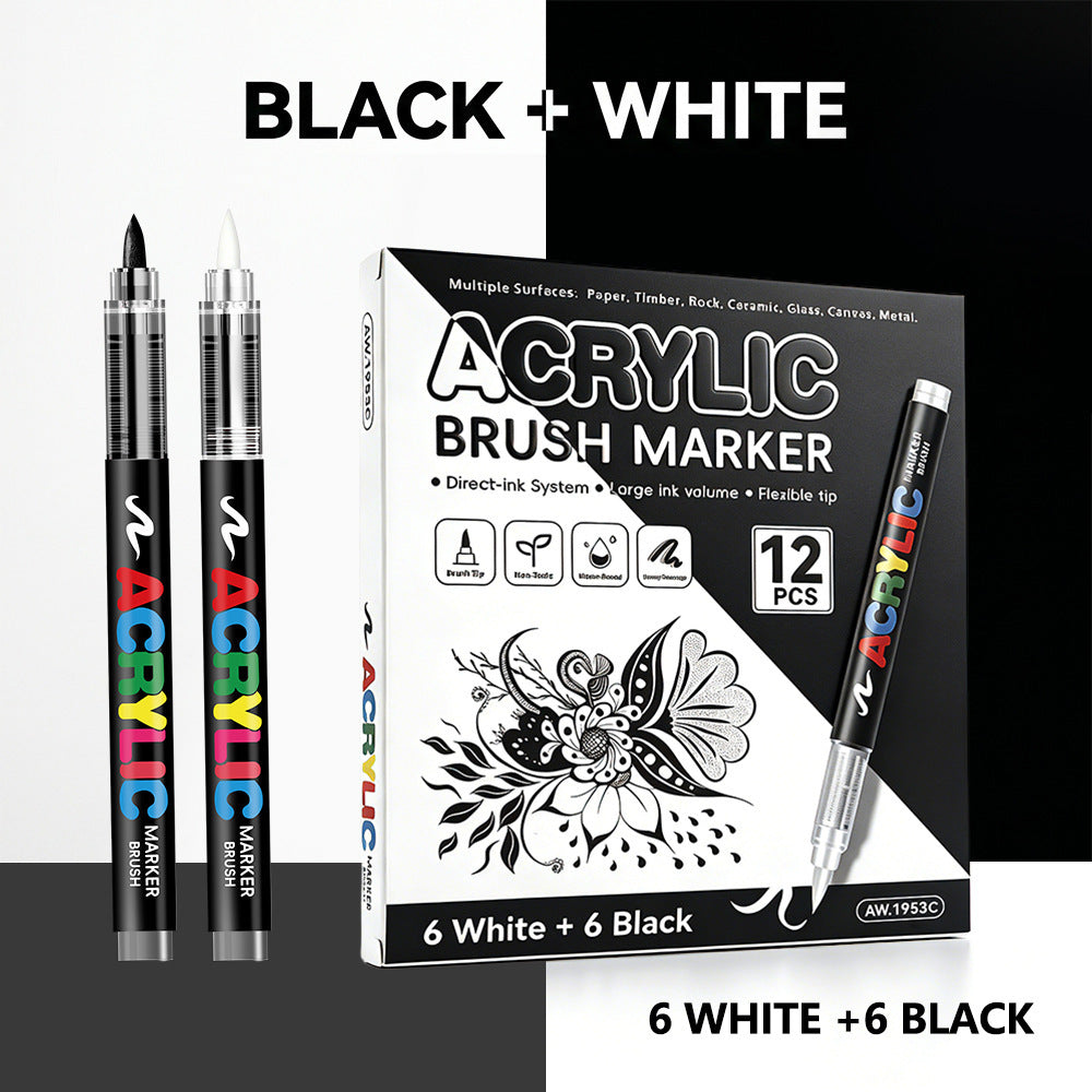 Metallic Acrylic Brush Markers, Direct Liquid Acrylic Marker Pens,Soft Tip Layering Art Drawing Pens