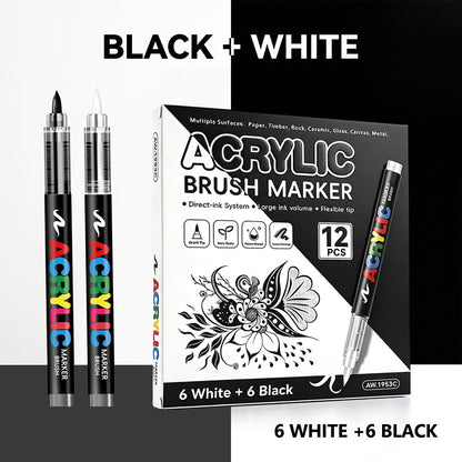 Metallic Acrylic Brush Markers, Direct Liquid Acrylic Marker Pens,Soft Tip Layering Art Drawing Pens