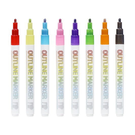 Outline Metallic Markers Pens (Silver Line) 12 Colors Double Line