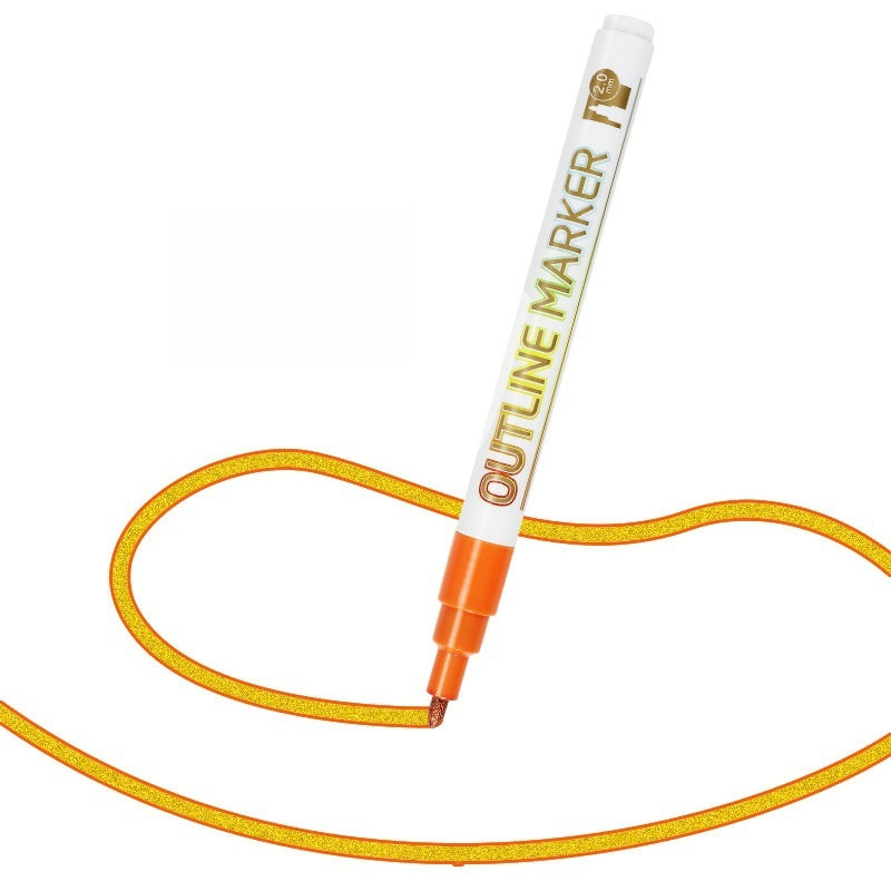 Outline Metallic Markers Pens 12 Colors Double Line (Gold Line)
