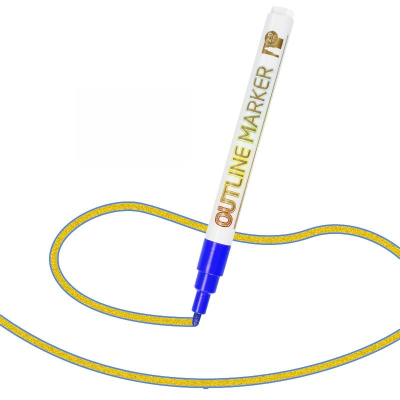 12 Colors Double Line Self-Outline Metallic Markers Pens (Gold Line)