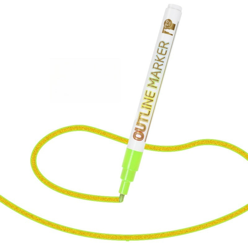 12 Colors Double Line Self-Outline Metallic Markers Pens (Gold Line)