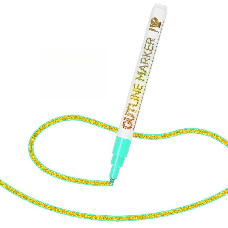 Outline Metallic Markers Pens 12 Colors Double Line (Gold Line)