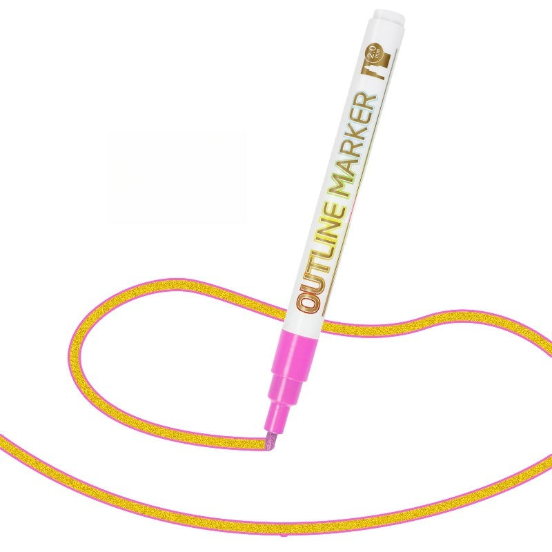12 Colors Double Line Self-Outline Metallic Markers Pens (Gold Line)