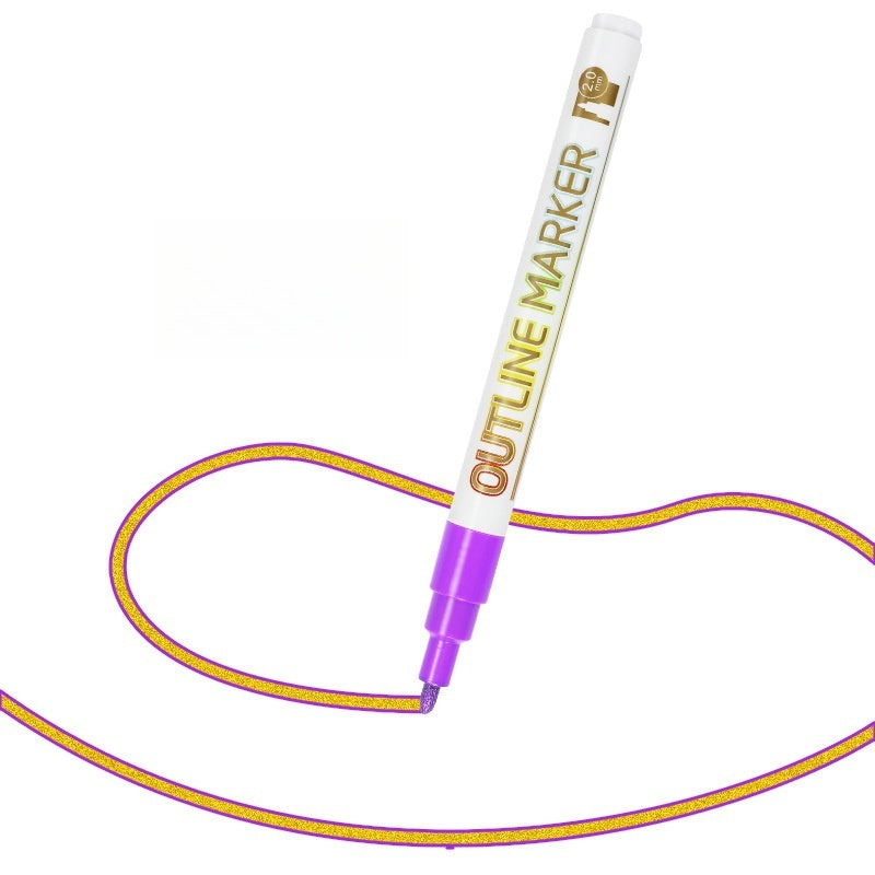 12 Colors Double Line Self-Outline Metallic Markers Pens (Gold Line)