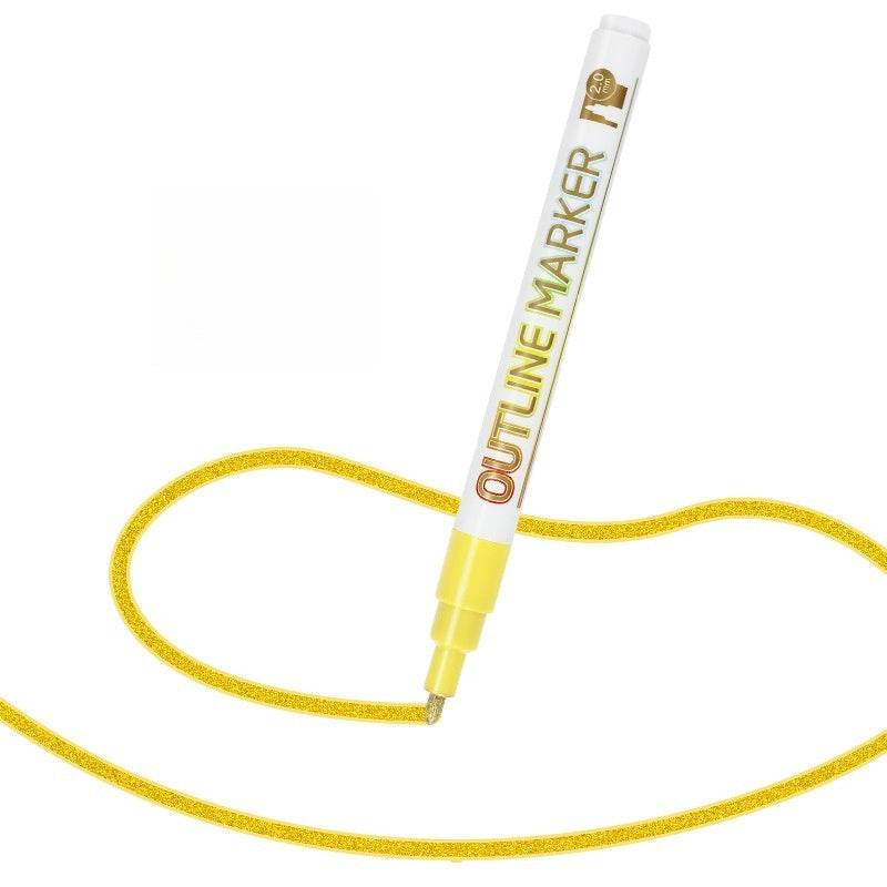 12 Colors Double Line Self-Outline Metallic Markers Pens (Gold Line)