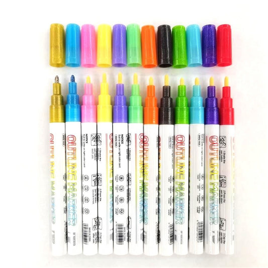 Outline Metallic Markers Pens 12 Colors Double Line (Gold Line)