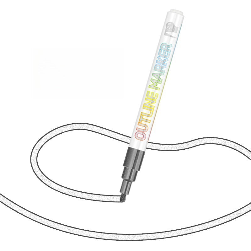 Outline Metallic Markers Pens (Silver Line) 12 Colors Double Line